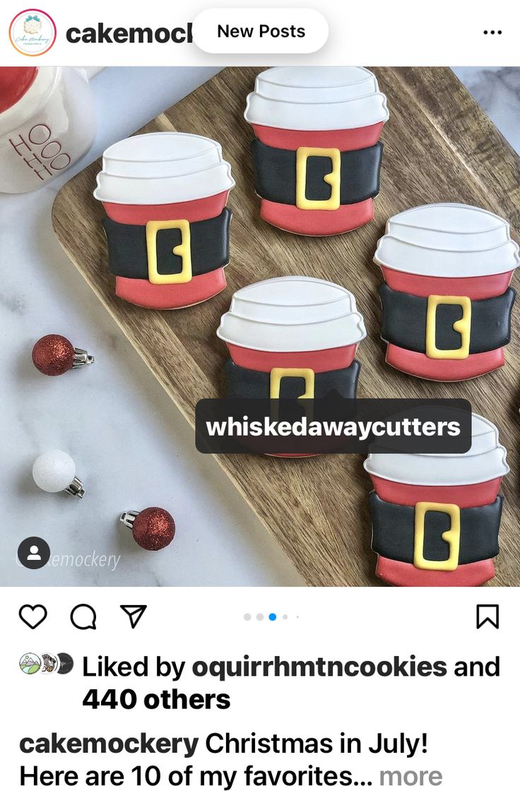 Christmas-Inspired Festive Cookie Designs with Santa-Themed Cups and Colorful Ornaments