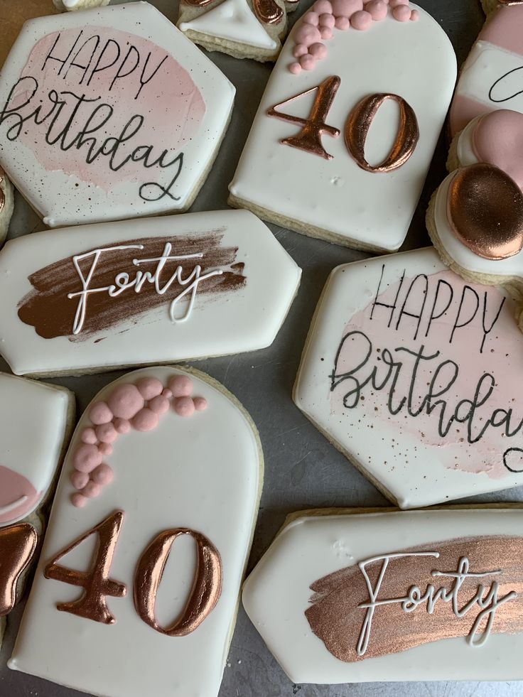 Elegant Pink and Metallic Birthday Cookies: Festive Designs for Milestone Celebrations.