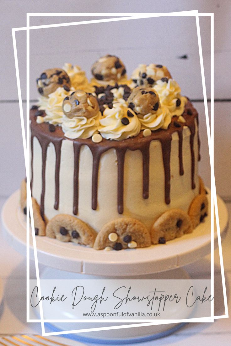 Luxurious Layered Cake with Chocolate Ganache, Cookie Dough, and Artistic Drips for Celebrations.