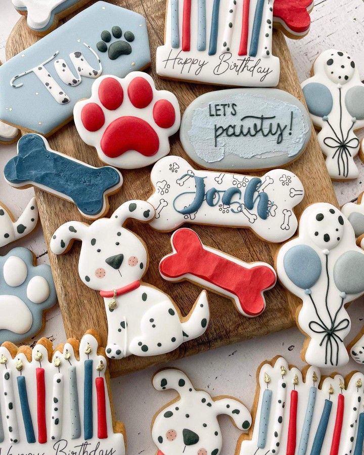 Vibrant Dog-Themed Birthday Cookies with Playful Designs and Cheerful Icing