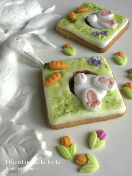 Charming Springtime Bunny Cookie Design with Vibrant Carrots and Flowers.