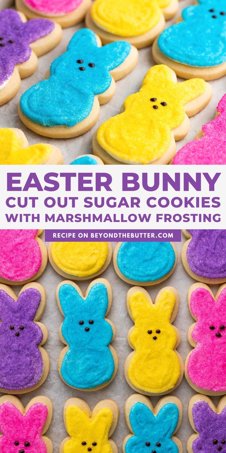 Festive Easter Bunny Sugar Cookies with Colorful Marshmallow Frosting