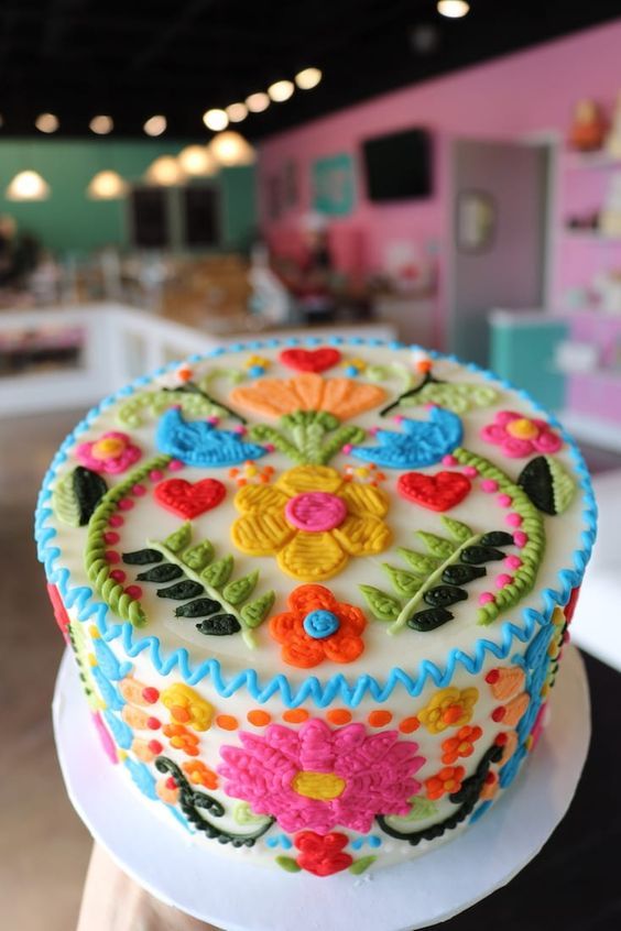 Vibrant Floral Cake Design Showcasing Intricate Piping Techniques for Joyful Celebrations.