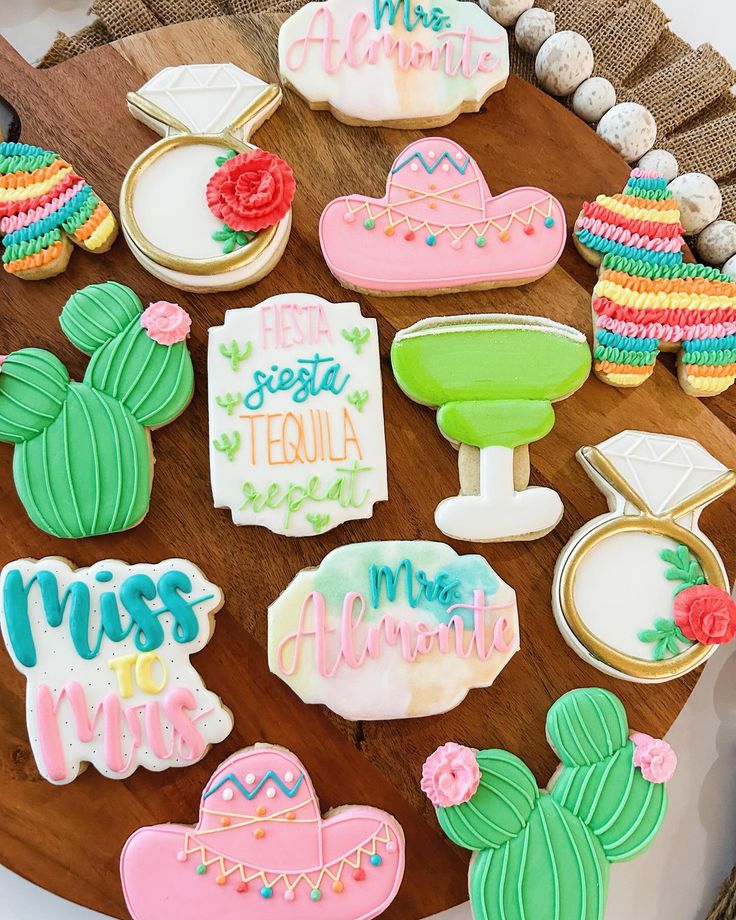 Joyful Festive Cookie Designs with Playful Sombreros, Cacti, and Floral Accents.