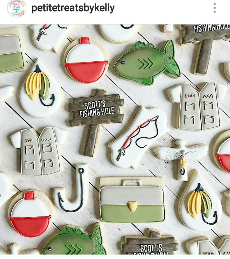 Whimsical Fishing-Themed Cookies in Vibrant Colors and Designs.