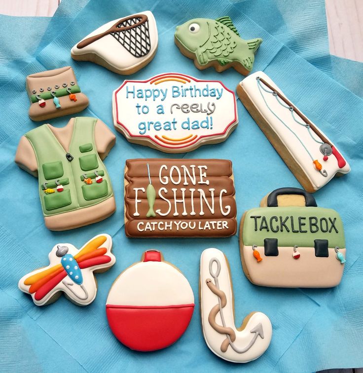 Playful Fishing-Themed Decorative Cookies for Birthdays