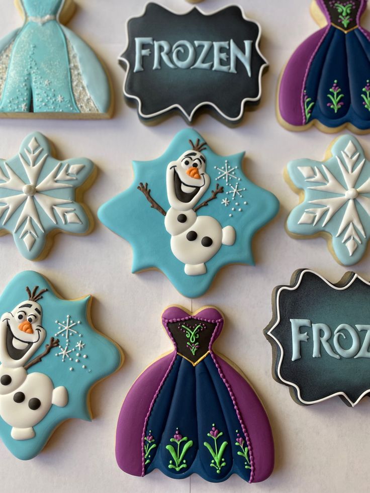 Magical Frozen-Inspired Cookie Designs Featuring Colorful Shapes and Character Motifs