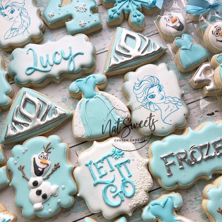 Whimsical Frozen-themed Colorful Cookies Delightfully Decorated for Parties