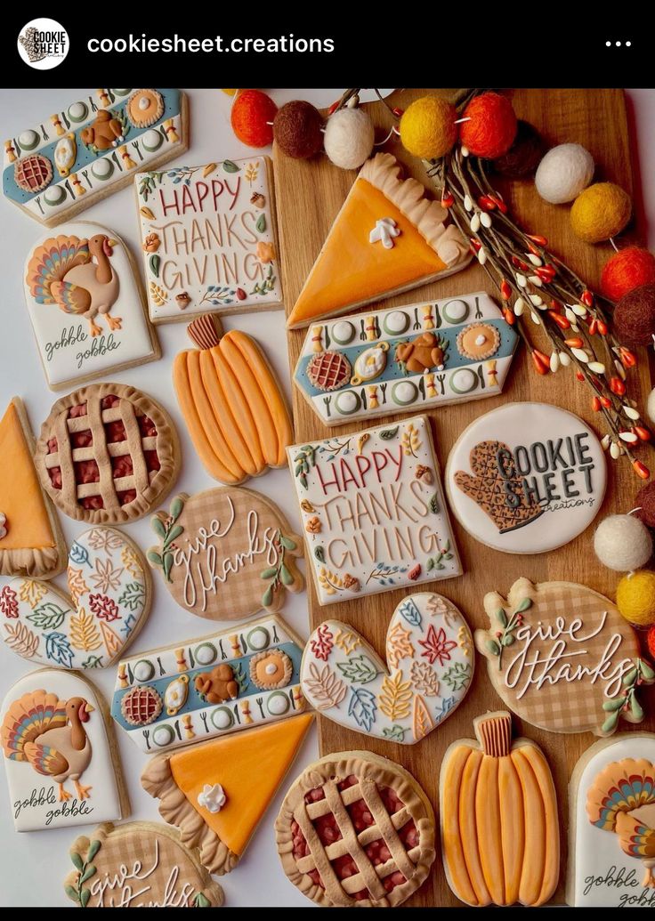 Festive Thanksgiving Cookie Designs with Intricate Icing and Autumnal Colors