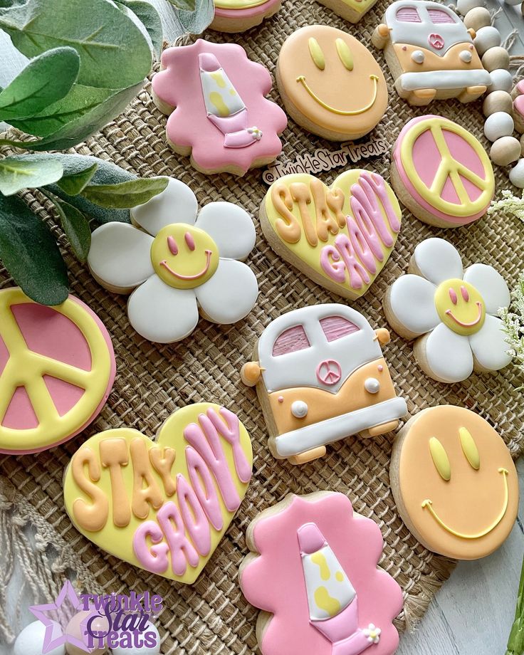 Cheerful Retro Cookie Designs: Playful Pastel Treats for Celebrations