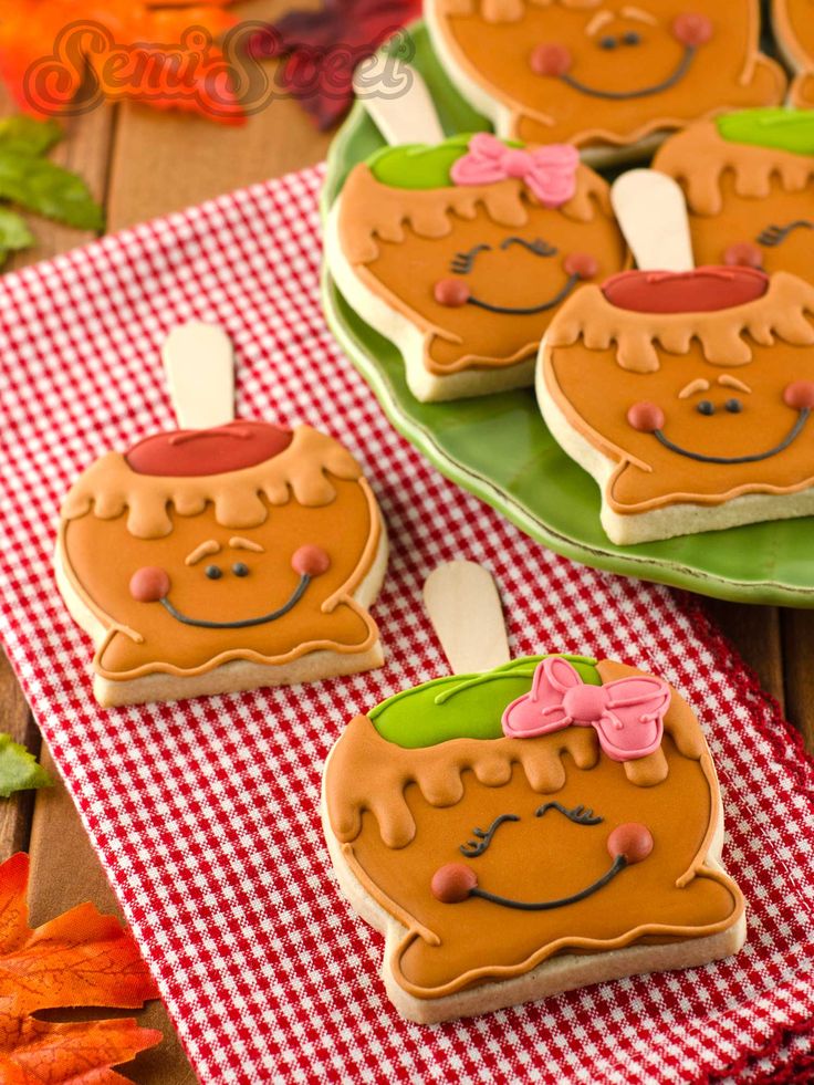 Whimsical Caramel Apple-Inspired Cookies: Cheerful Faces and Colorful Toppings for Festive Autumn Celebrations.