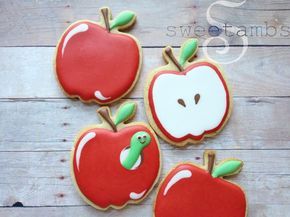 Whimsical Apple-Themed Cookies: Vibrant Designs with Playful Details