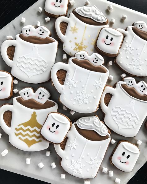 Cozy Winter-Themed Festive Cookies with Playful Marshmallow Characters.