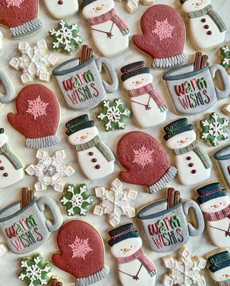 Cheerful Festive Cookie Designs: Snowmen, Mittens, and Hot Cocoa for Holiday Celebrations