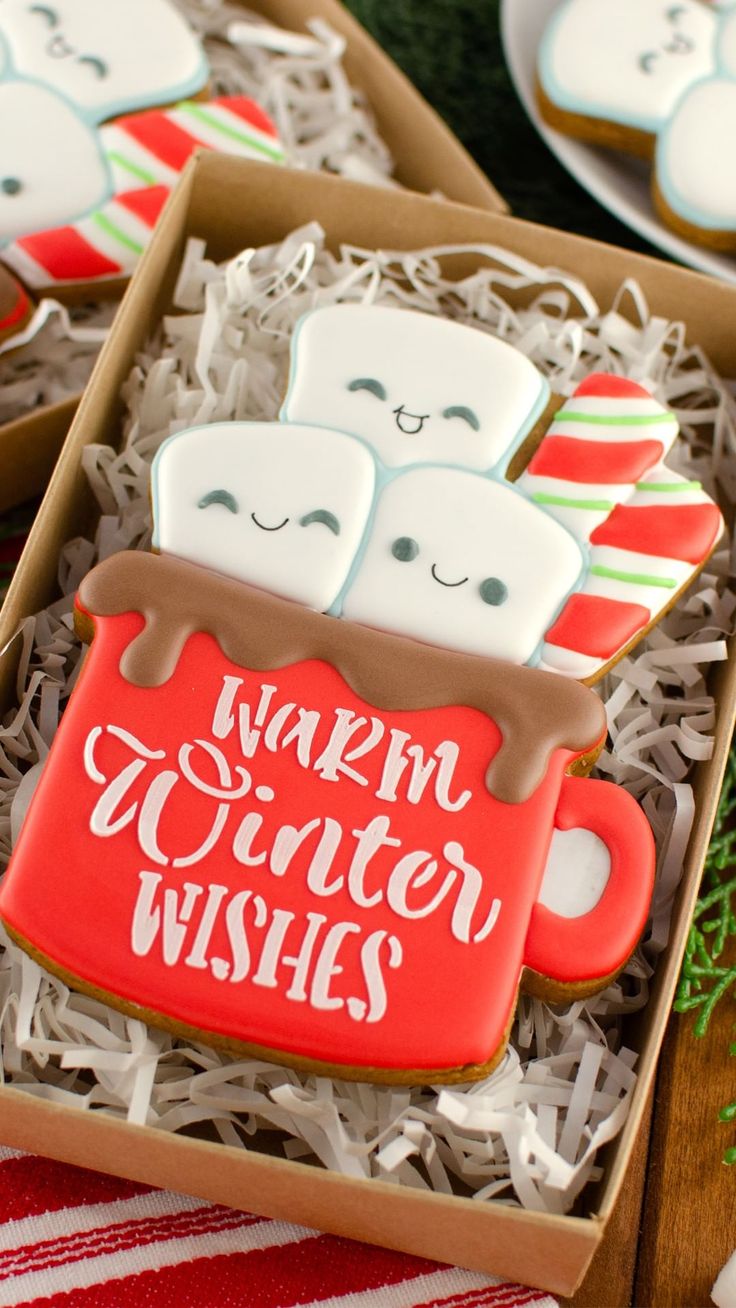 Cheerful Holiday Cookie Design with Cozy Mug and Smiling Marshmallows