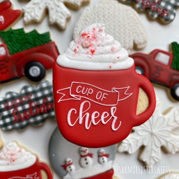 Cheerful Holiday Mug Showcased with Festive Cookie Designs.