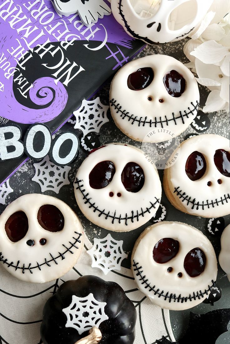 Whimsical Halloween Cookies Featuring Iconic Characters and Playful Skull Designs