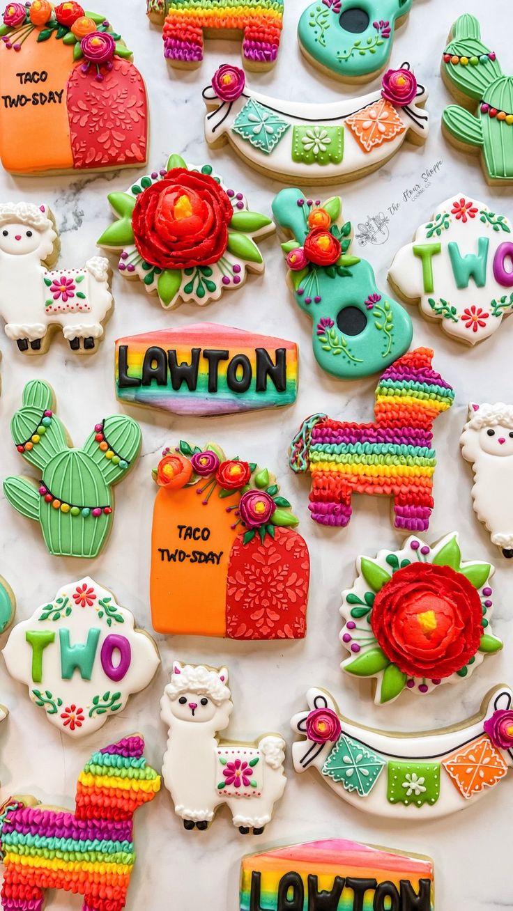 Cheerful Decorated Cookies with Playful Designs for Festive Celebrations