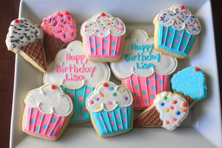 Playful Pastel Cupcake-Shaped Cookies with Whimsical Icing Designs