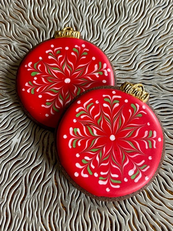 Intricate Floral Holiday Decorations with Vibrant Red Background and Elegant Gold Accents