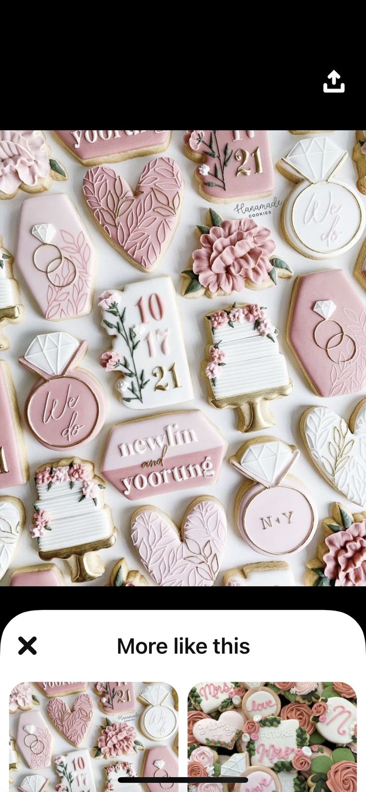 Elegant Cookie Designs for Romantic Celebrations in Soft Pink and Cream.