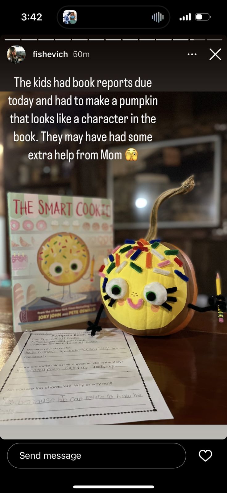 Whimsical Storybook-Inspired Pumpkin Craft with Colorful Accents.