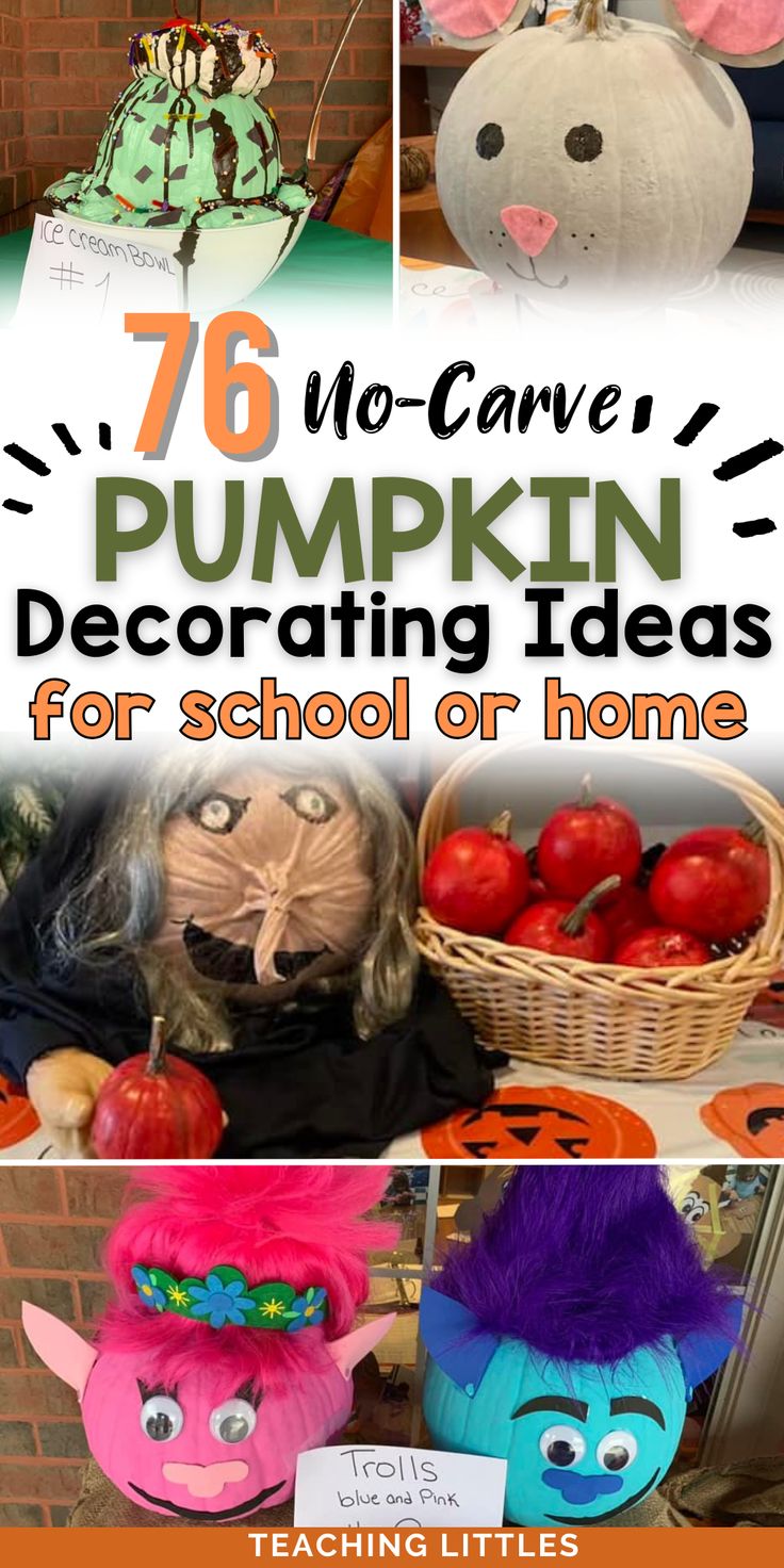 Whimsical No-Carve Pumpkin Decorating Ideas for Creative Fun at Home and School.