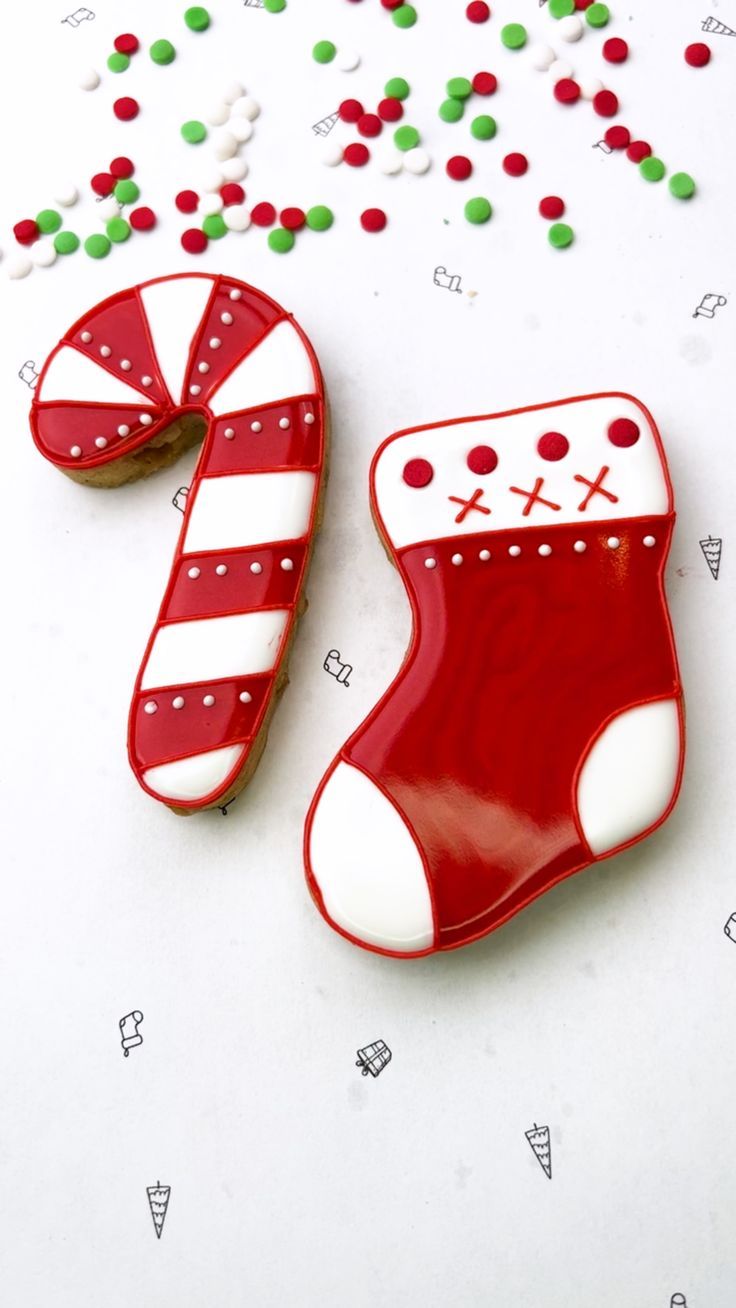 Cheerful Festive Cookie Designs with Candy Cane and Christmas Stocking Motifs