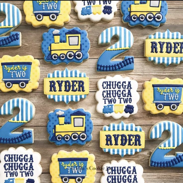 Whimsical Train-Themed Cookies for a Colorful Birthday Celebration.