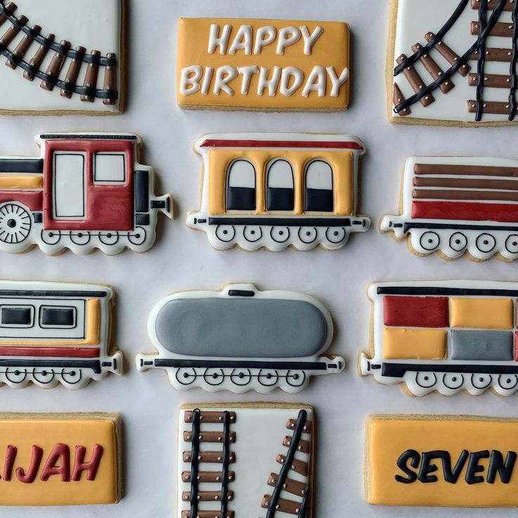 Playful Train-Themed Cookies for Festive Birthdays.