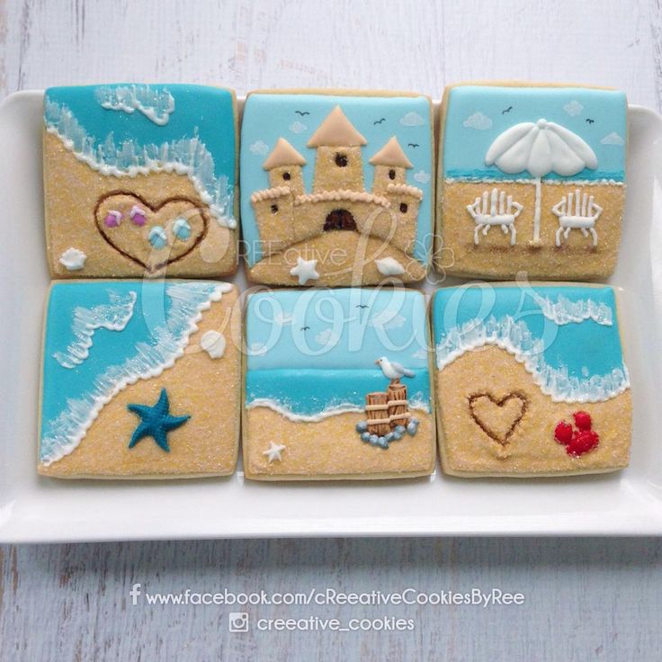 Vibrant Beach-Themed Decorative Cookies with Intricate Icing Designs