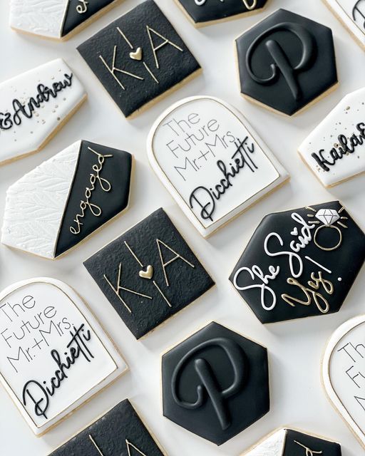 Modern Elegant Black and White Cookies with Geometric Designs for Celebrations