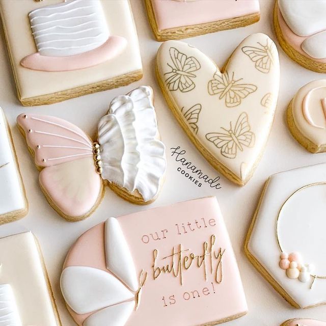 Elegant Pastel Cookie Designs with Whimsical Butterfly and Floral Motifs for Celebrations