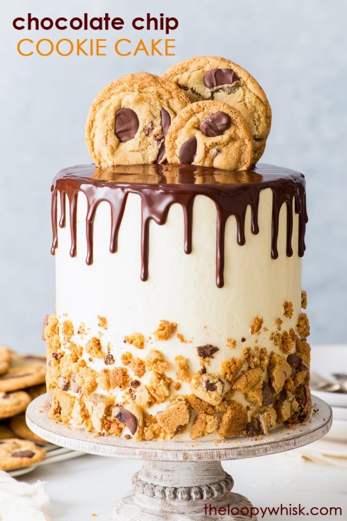 Indulge in a Decadent Chocolate Chip Cookie Cake Topped with Frosting, Ganache, and Cookie Pieces.