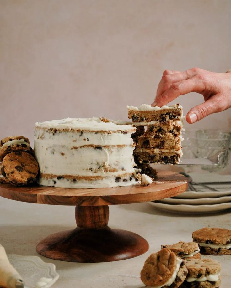 Indulgent Layered Cake with Chocolate Chip Cookies and Creamy Frosting