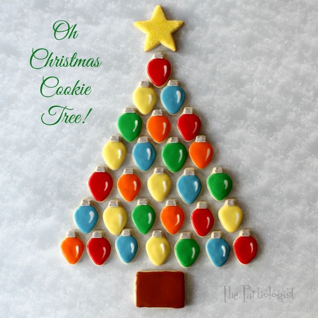 Festive Christmas Tree Cookie Arrangement with Vibrant Icing and Decorative Accents.