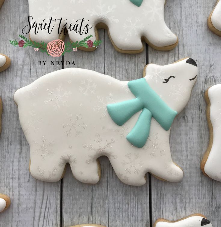 Charming Polar Bear Cookies with Mint Scarf and Snowflake Design for Festive Winter Celebrations