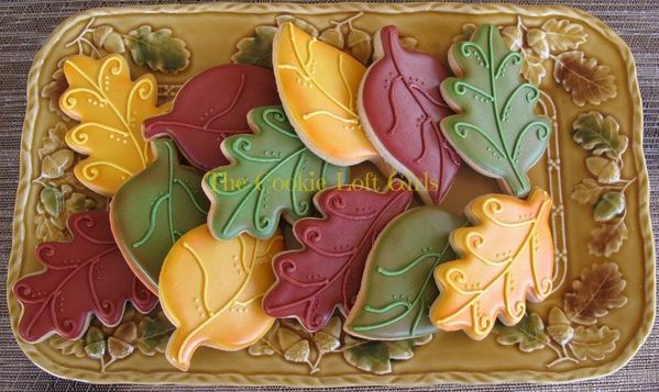 Decorated Leaf Cookies Royal Icing