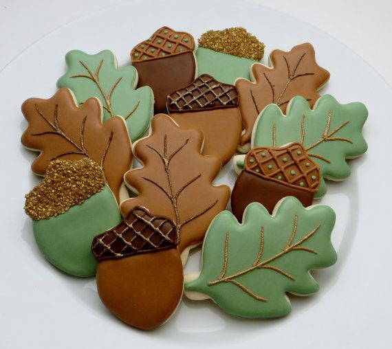 Festive Autumn-Themed Leaf and Acorn Cookies Enhance Seasonal Gatherings.