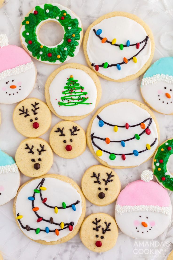 Cheerful Holiday-Themed Cookies Artfully Decorated with Festive Designs