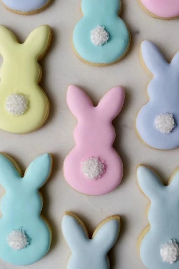 Festive Bunny-Shaped Cookies Decorated in Pastel Icing for Spring Celebrations.