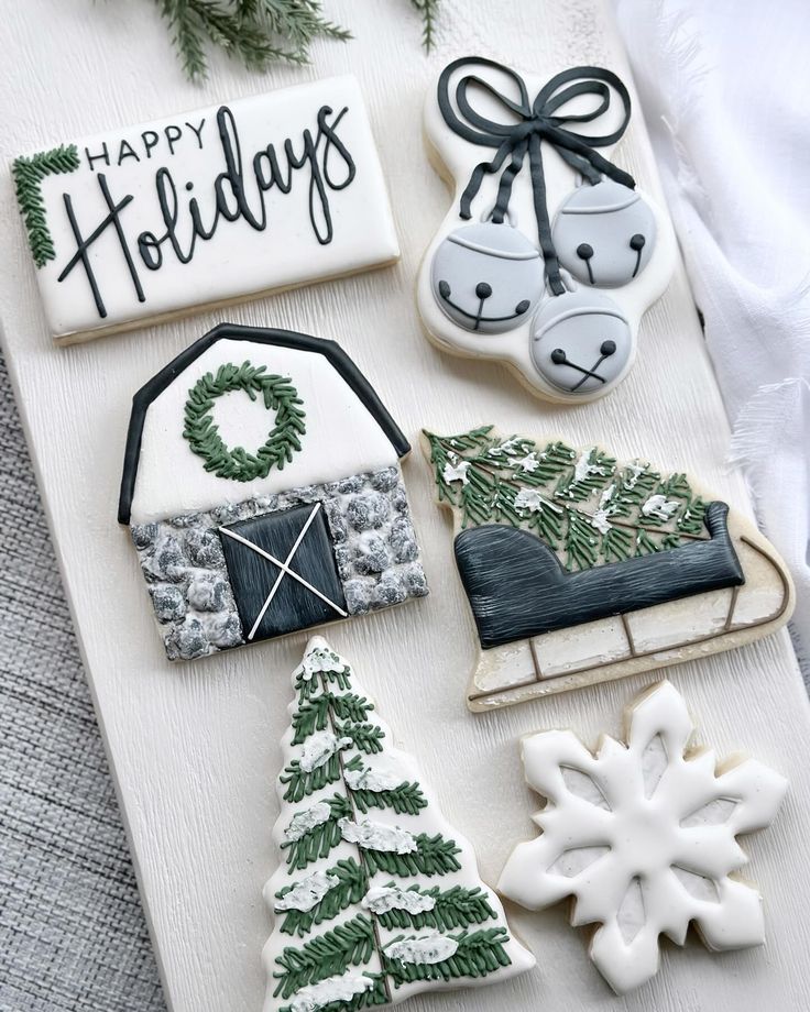 Intricately Decorated Holiday Cookies with Cheerful Designs and Colors.