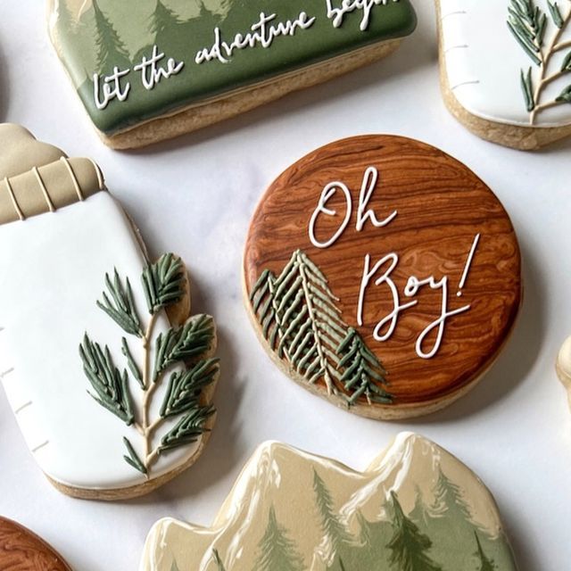 Nature-Inspired Decorated Cookies: Whimsical Designs in Earthy Tones.