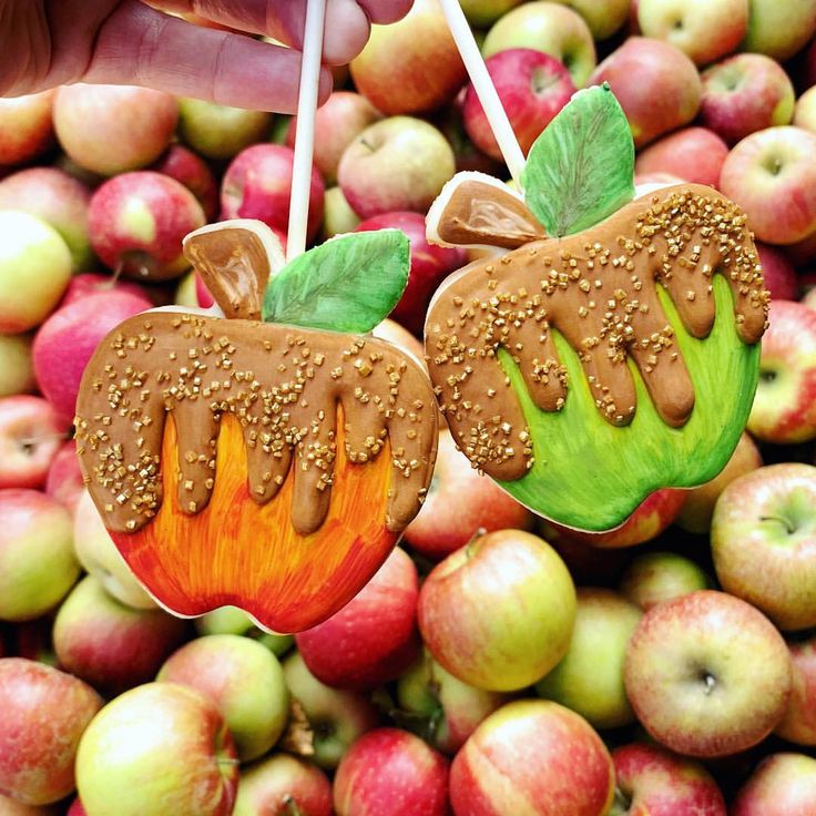 Festive Apple-Shaped Cookies with Glossy Caramel Glaze for Autumn Celebrations