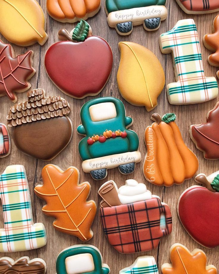 Festive Autumn-Shaped Cookies Showcase Cheerful Seasonal Designs.