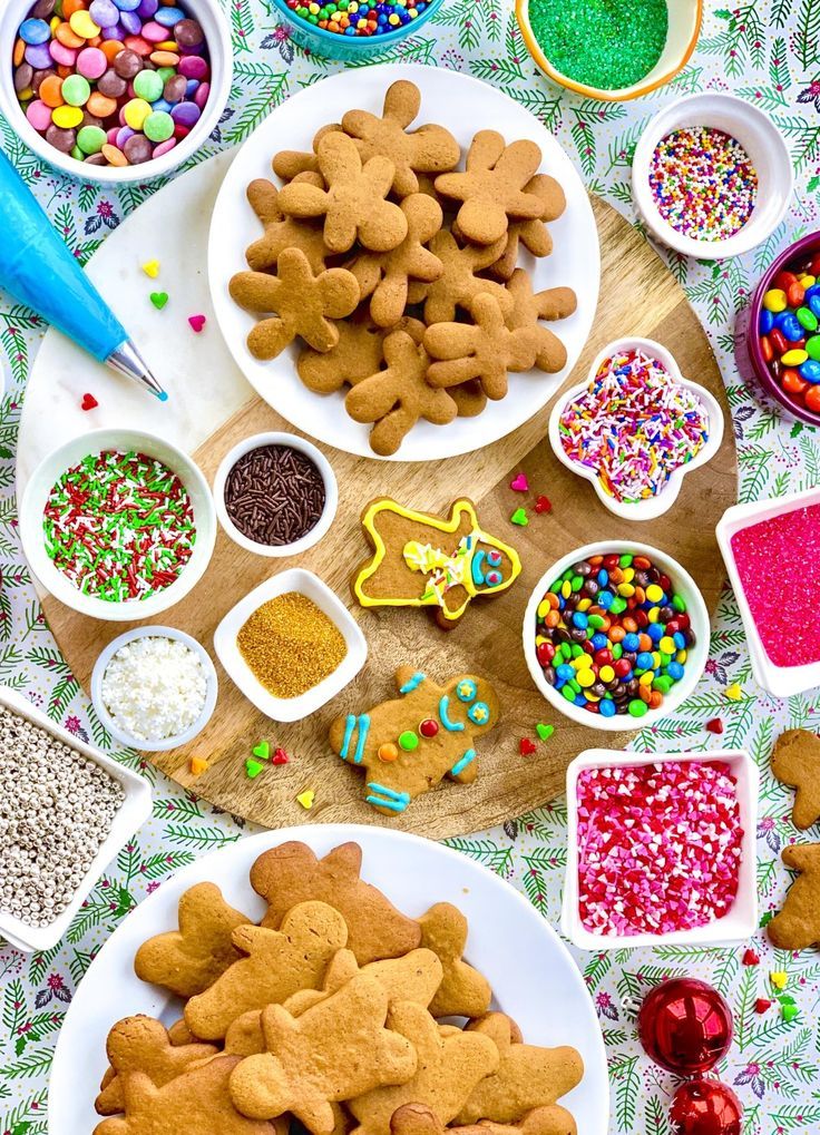 Festive Baking Scene: A Colorful Array of Decorations for Creative Holiday Cookie Designs.