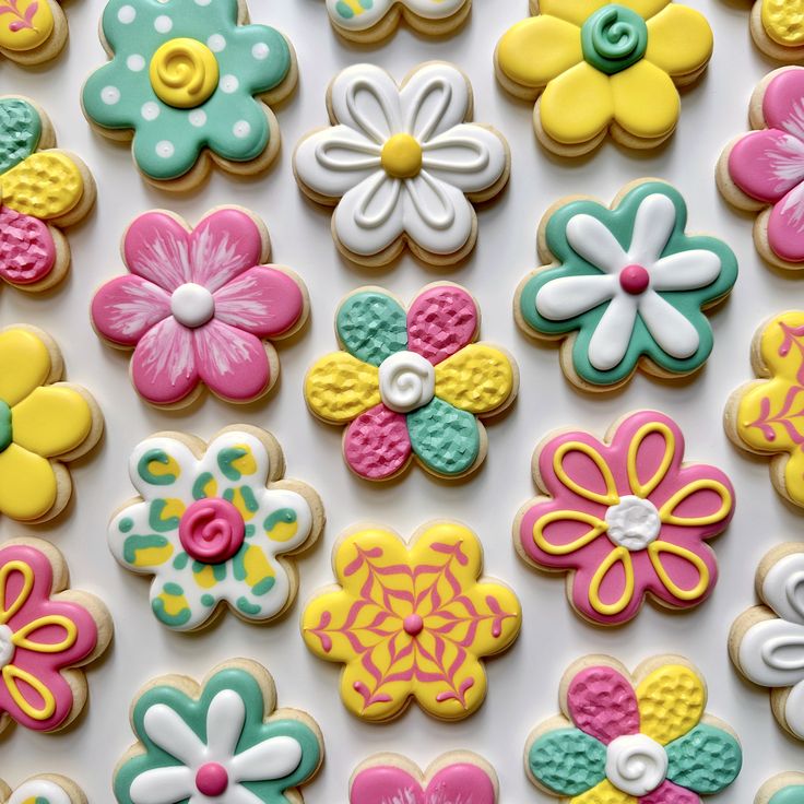 Vibrant Flower-Inspired Cookies: Bright, Playful Designs for Cheerful Spring Nail Art.