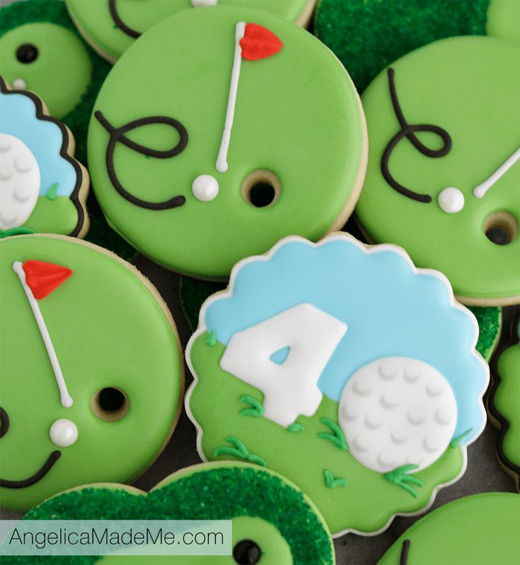 Cheerful Golf-Themed Colorful Cookies with Artistic Icing Designs.