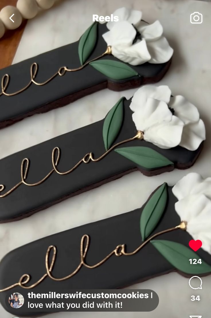 Sophisticated Floral Dessert Cookies with Dark Elegance.