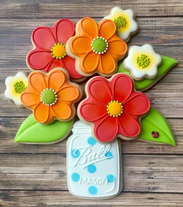 Charming Bouquet of Colorful Flower-Shaped Cookies with Rustic Touch.